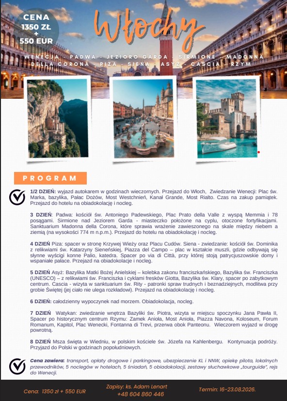 Pielgrzymka do Włoch - 2026r.